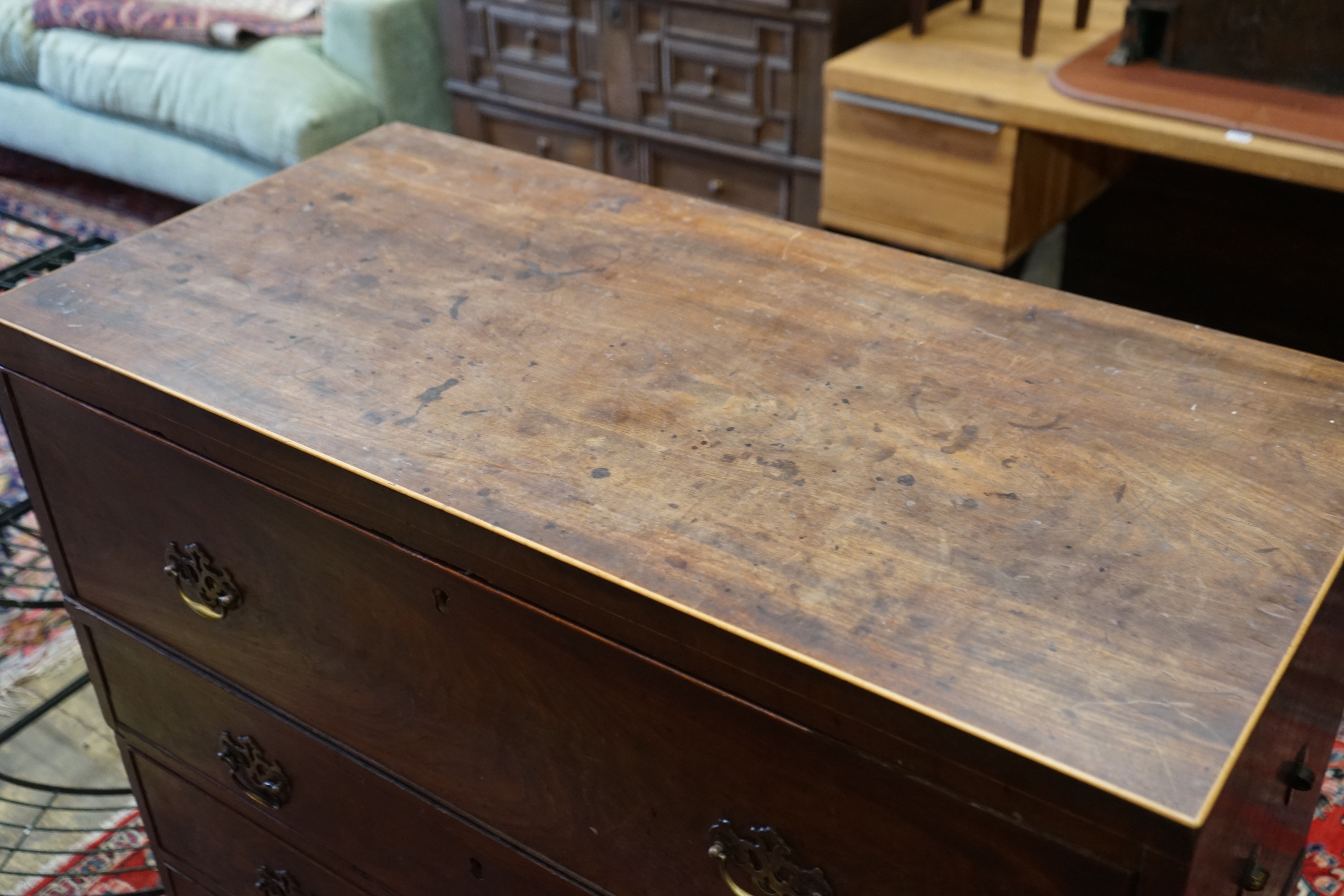 A George III mahogany secretaire chest, width 102cm, depth 50cm, height 102cm